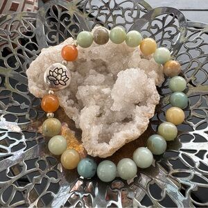Handmade Amazonite & Sunstone Lotus Flower Bracelet